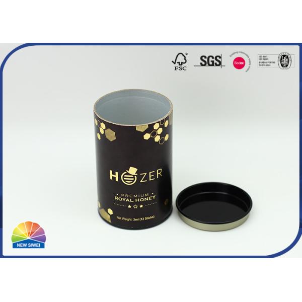 182gsm Gold Paper Cardboard Canister Packaging Tube With Metal Lid