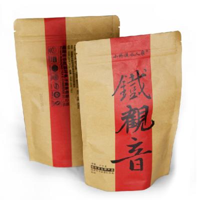 Custom print stand up top zipper kraft tea paper packaging bag with window