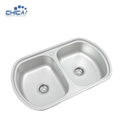 1.2mm steel SUS304 commercial stainless steel sink double bowl pressed kitchen sink for village