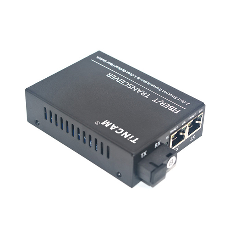 TiNCAM Factory  10/100Mbps 1 Fiber 2 PoE Port Fiber Media Converter IEEE 802.3af/at 20km Single Mode Single Fiber 1310nm SC 48W Power Adapter TBC-PSF4312E-S20A