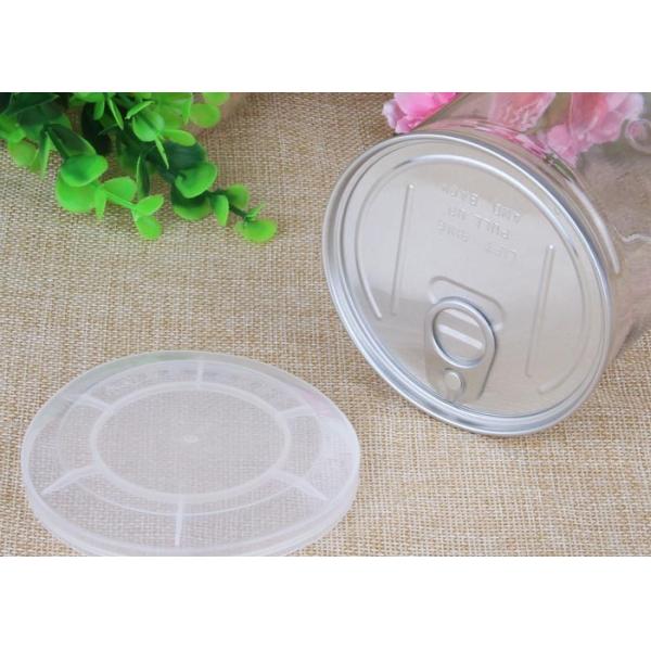 Сухие опарникы прозрачной пластмассы упаковки еды освобождают пластичный цилиндр с алюминиевой тягой - крышку кольца