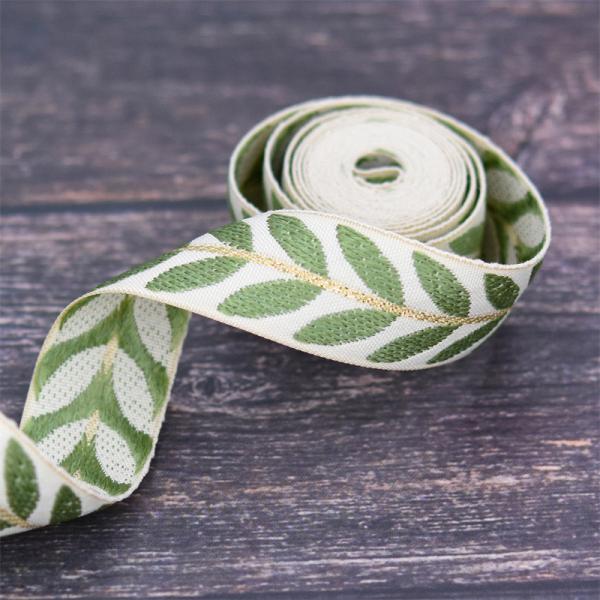 25mm*2y Jacquard Leaf Ribbon Eco Friendly Christmas Ribbon Wired