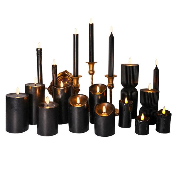 Remote Timer Moving Flame LED Candles Eco Friendly Flameless Wax Pillar Candles Black