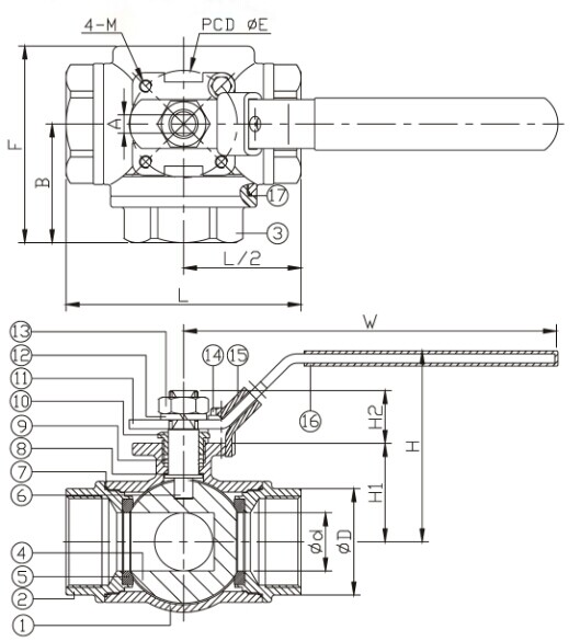 Threaded 1000WOG Stainless Steel Ball Valve 2057N Type CF8M Material