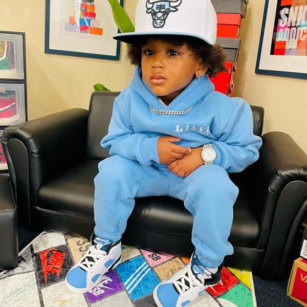 Custom Logo Boys Clothing Sets Cotton Embroidery Kids Hoodie Vintage Pullover No String Print Sweatpants and Hoodie Set Children