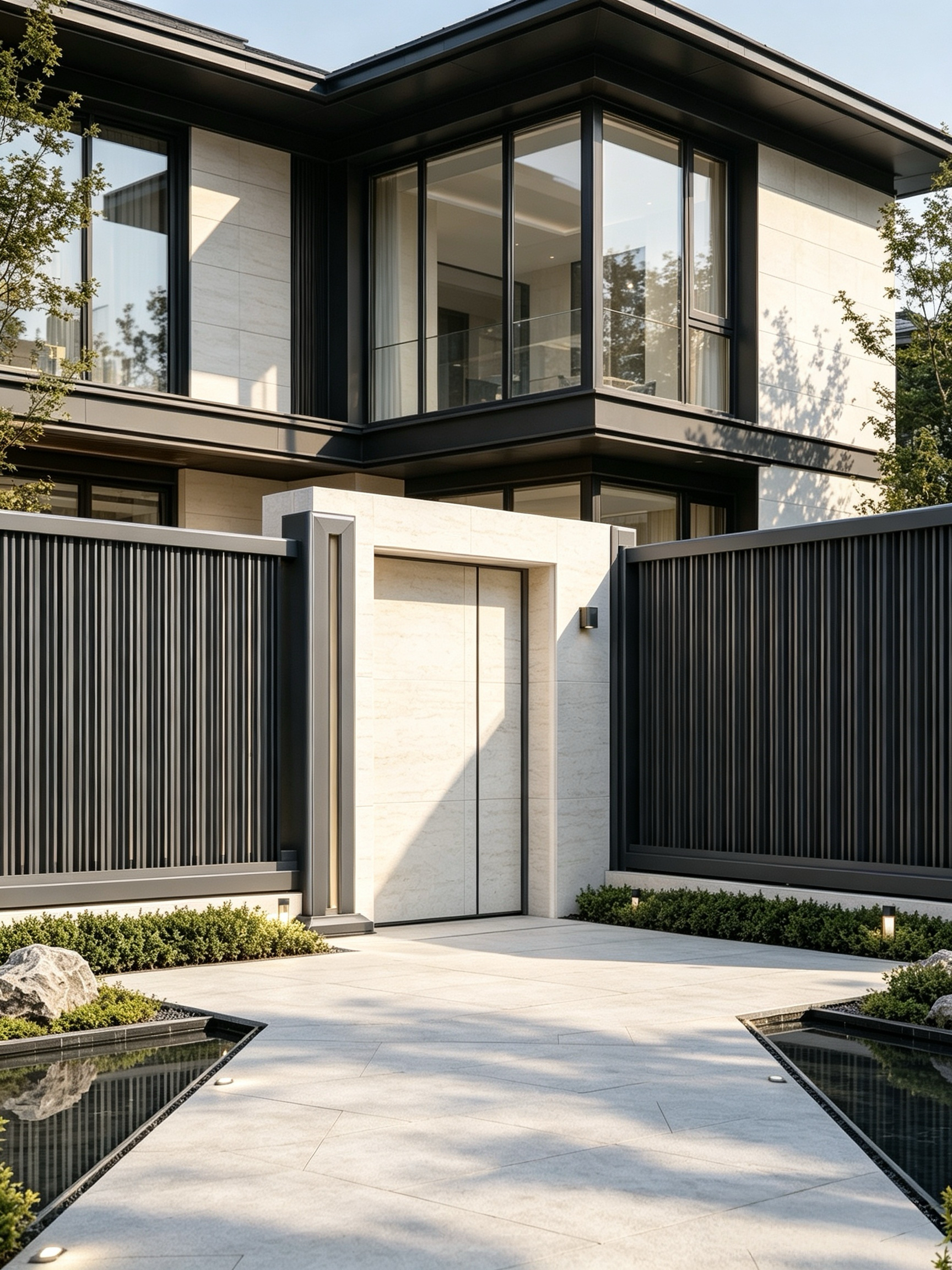 Aluminum Vertical Slat Privacy Fence with Matte Finish for Villa Courtyard