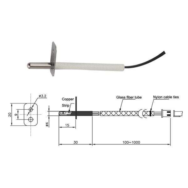 100k Ohms 3950k 1% Ntc Temperature Sensor Stainless Steel Probe For Oil Press