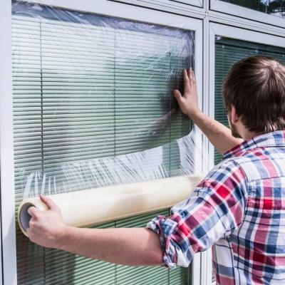 Película protetora de vidro adesivo PE de cor temporária transparente para vidro de janela e porta