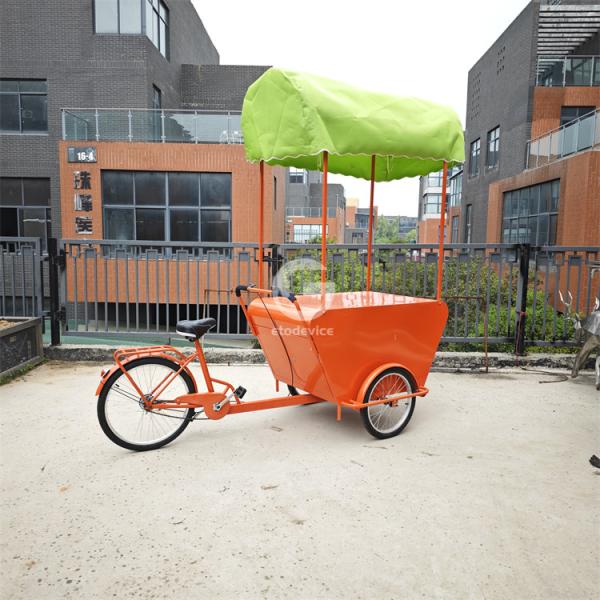Mobile Tricycle Food Trolley Multifunctional Street Vending Bike Cart with Umbrella