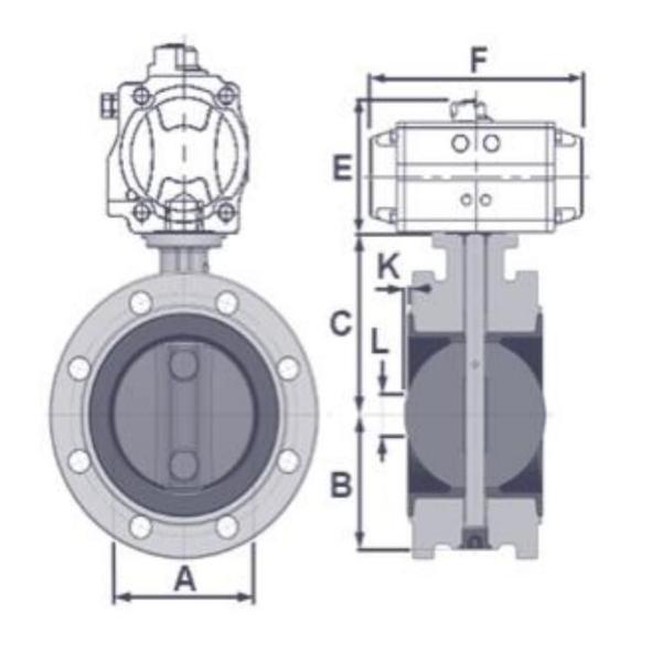 Flanged Wafer Butterfly Valve Ductile Iron Type Class 150 With Pneumatic Actuator