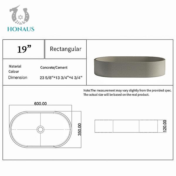 Solid Grey Concrete Countertop Basin Above Counter Vessel Sink Customizable