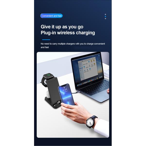 Portable 3 In 1 Multifunctional Wireless Charger Qi 15w Fast Charging