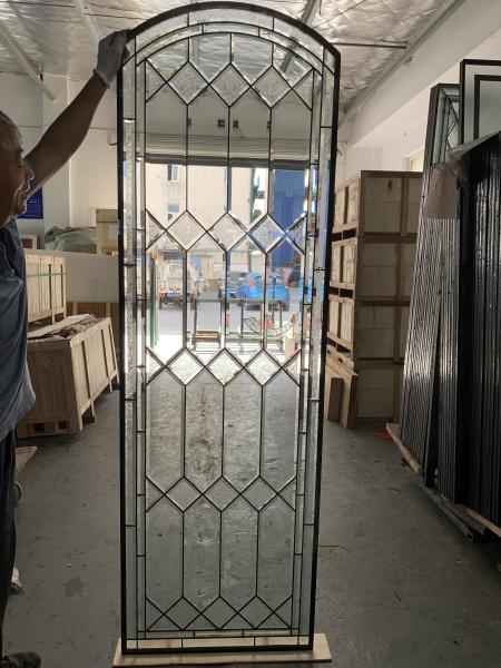 Decorative Arched Leaded Glass Windows Triple Glazed Sliding Door exterior door leaded glass
