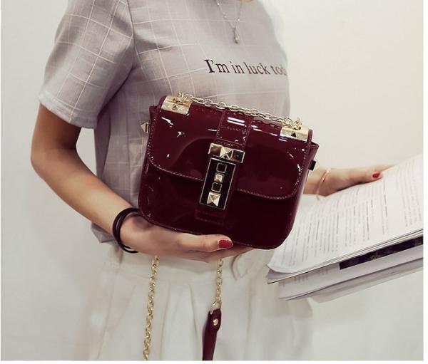 2016 spring new jelly small square package European and American fashion women lock chain shoulder bag Messenger bag