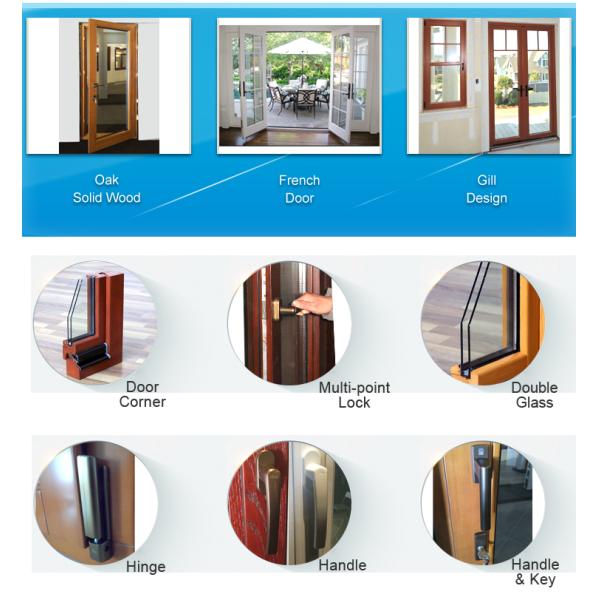 Exterior de madera de núcleo sólido Puertas dobles de empuje y tira estilo francés a prueba de agua