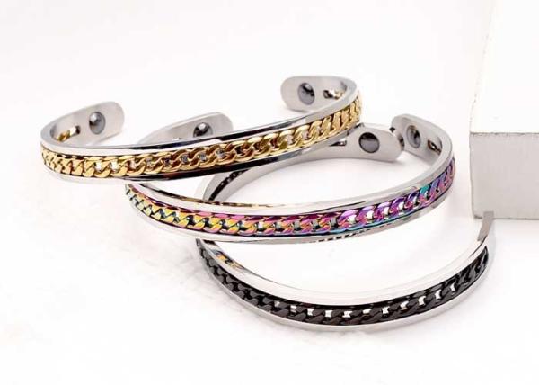 Inspirational titanium steel bracelet magnet health care color chain Seiko C-shaped opening OEM logo words bracelet