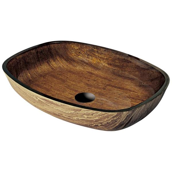 Раковины сосуда стеклянного Bathroom прямоугольные и цвет древесины руки рисуя