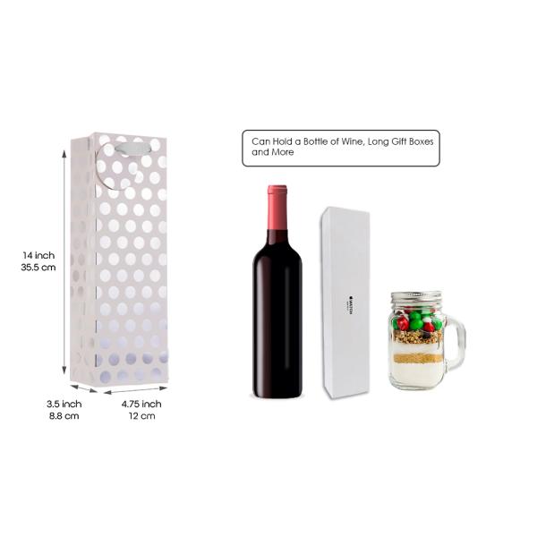 Metallic Foil Polka Dots Wine Gift Bag Bulk Recyclable Paper Wine Carrier Bags Tote Gift Bags, Party Gift Wrapping