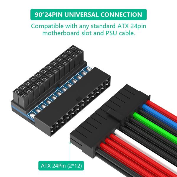ATX 24Pin 90 Degree 24 Pin To 24pin Power Plug Adapter Mainboard Motherboard Power Connectors Modular For Power Supply
