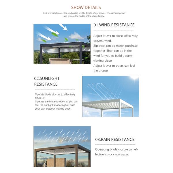 outdoor Aluminum alu Motorized Opening louver shutter Roof Pergola gazebo pavilion canopy awning shelter for backyard