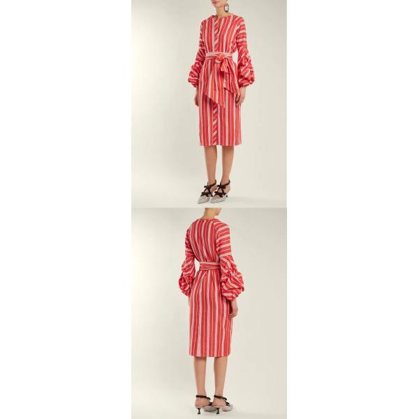 2018 Women Clothes Gathered Bell Sleeves Striped Midi Design Fashion Dresses For Women 2018