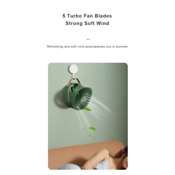 Rechargeable 2000mAh Battery Portable Desk Fan With Hook High Speed Humidify Function