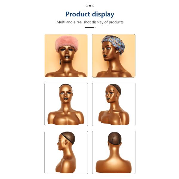 Black Female Pvc Mannequin Head And Shoulders For Hat Sunglass