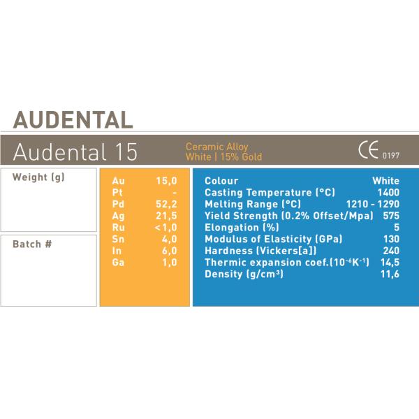 Audental 15 NOBLE ALLOY aleación de porcelana de plata y paladio