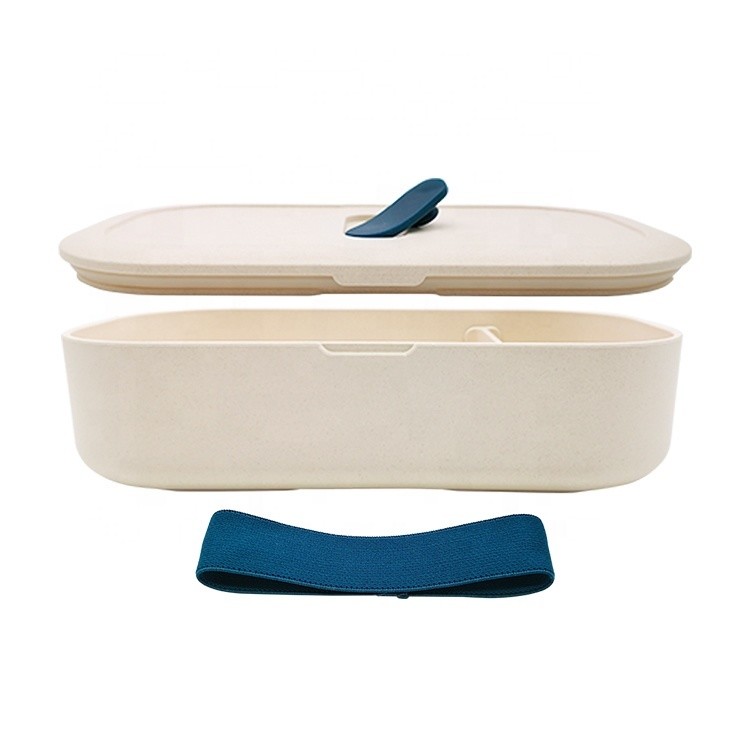 Single Layer Waterproof Plastic Lunch Box with Partition and Blue Bamboo Fiber Material