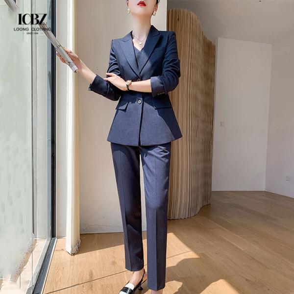 Сексуальные женщины формальный костюм брюки 3 шт черный офисный костюм леди формальные поставщики дышащие
