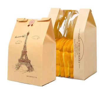 Oem / Odm Brown Paper Bakery  Plastic Bread Bags Kraft Paper Bread Packaging