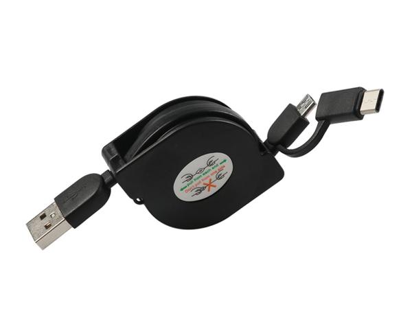 Retractable 2 In 1 Micro Usb Type C Charger , Length 100cm USB Extension Wire