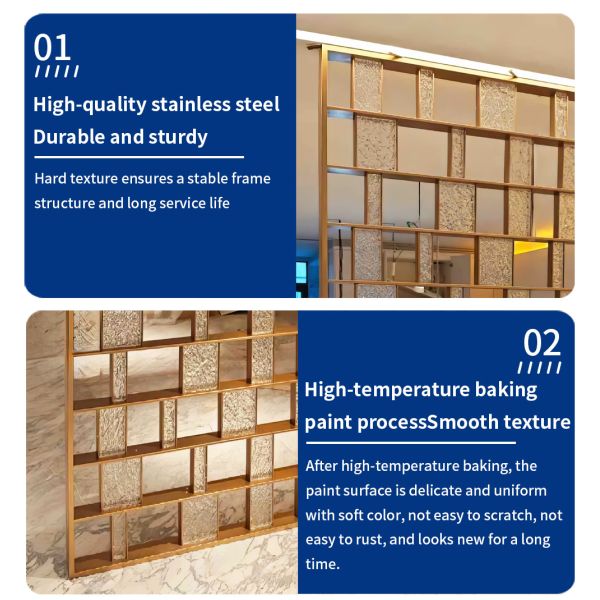 Luxury Laser Cut Metal Stainless Steel Screen Partition Movable Partition Panel Design Commercial Item Golden Room Divider
