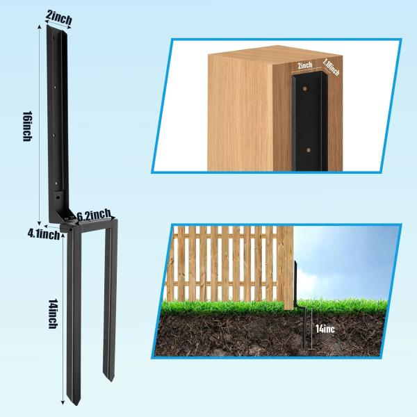 2 Pcs Anchor de post de vedação de espigas de terra dupla para reparação de postes de vedação de madeira inclinados / quebrados