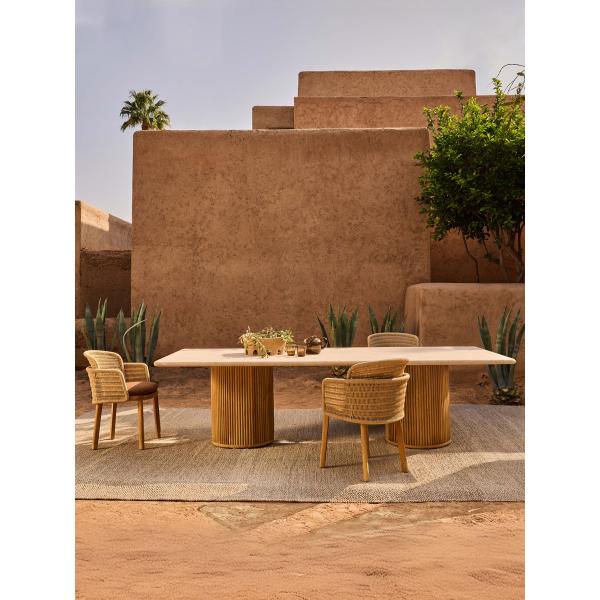 Pastoral Style Teak Wood Table And Chair Luxury Woven Rope Outdoor Furniture For Garden