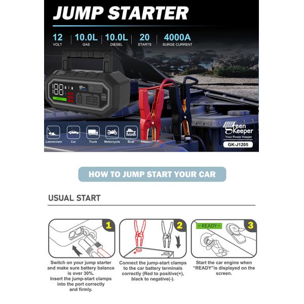 GreenKeeper UltraSafe высокоразрядное 4000A литийный скачок стартер Power Bank для грузовиков