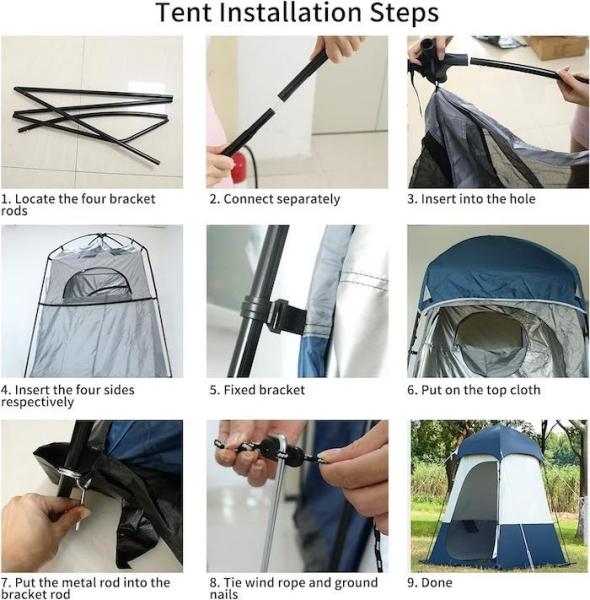 160*160*240CM azul impermeável 210T poliéster Pop Up tendas de privacidade com proteção UV para acampamento e eventos ao ar livre