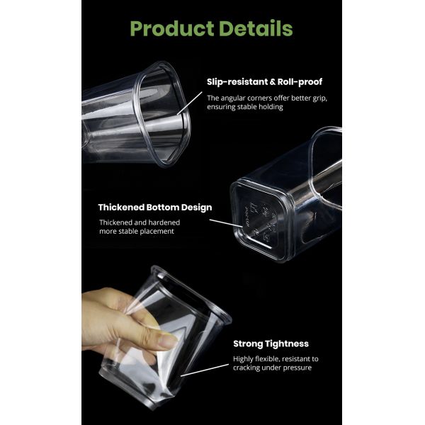 Wholesale 16oz 20oz 22oz 24oz Square PET Clear Plastic Cup with Lids