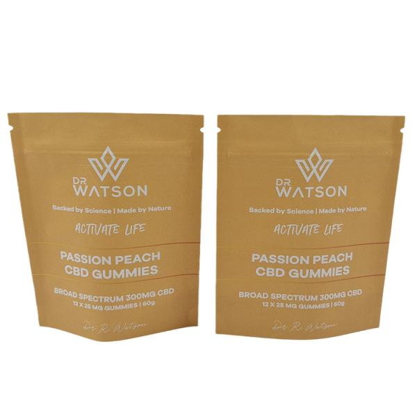 Venda Quente Design Personalizado Impresso Biodegradável Stand Up Kraft Paper Bag Eco Friendly Gummie Candy Embalagem