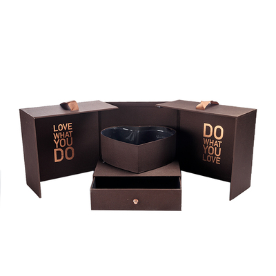 Impresión personalizada de rosas con cierre magnético de doble capa caja de flores en forma de corazón con cajones