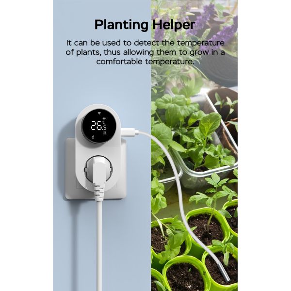Smart Dual-Mode 16A 100-240V Temperature Controller Alexa/WiFi Connectivity LED Knob Temp Alarm for Power Socket Plug