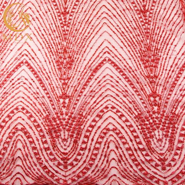 Nigeria Wedding Lace Fabrics Shiny Sequins 80% Nylon Handwork