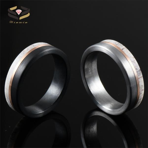 Jewelry 6mm Tungsten Band for Men Women Inlay Deer Antler Wedding Ring Other Diamond Shape and Pearl Type