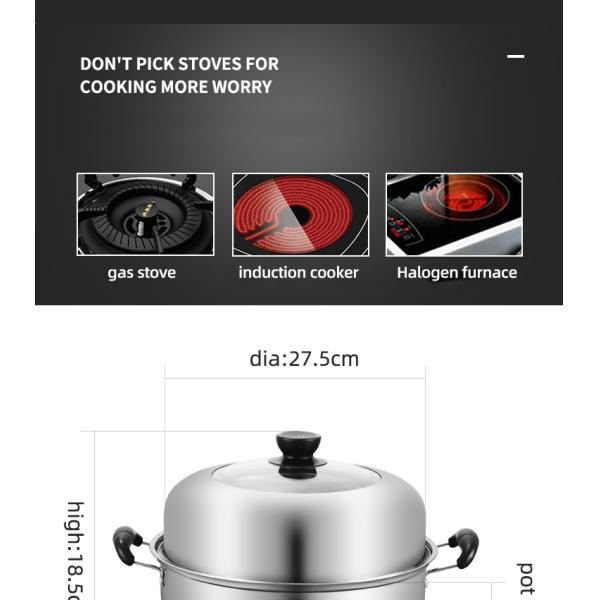 Wholesale 28cm Cooking Pot 2 Layer Cooking Steamer Stainless Steel Food Steamer Steamer Pot With Lid