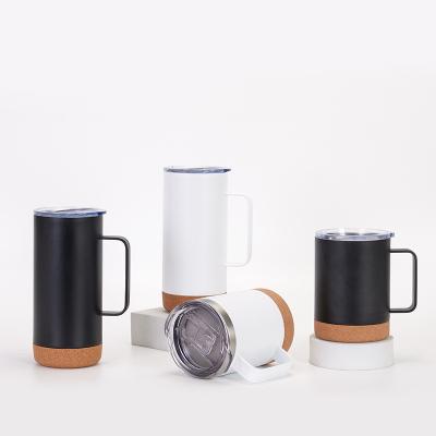 Résistant aux fuites 480ML droit personnalisé Vacuum isolé Tumbler lave-vaisselle étanche tasse de café en acier inoxydable avec poignée de liège fond de voyage tasse de taille universelle