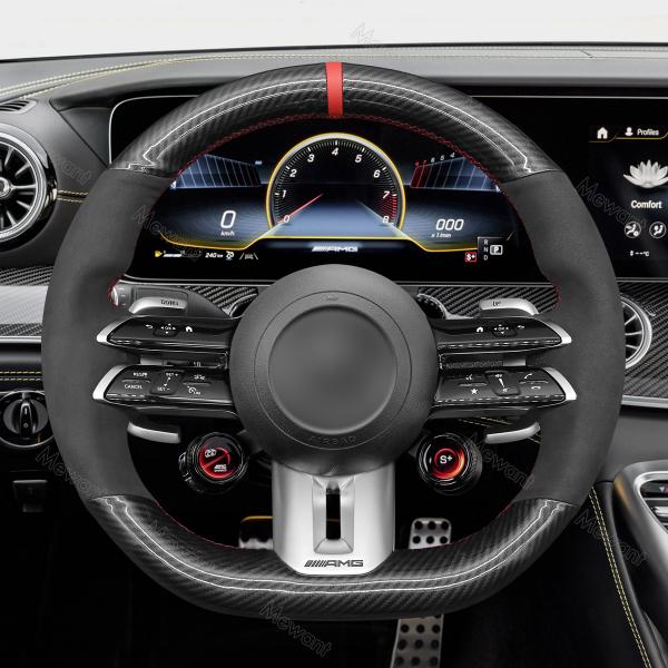 20*15*7cm Hand Stitching Carbon Suede Steering Wheel Cover for Mercedes Benz C-Class W206 E-Class W213 2021 AMG