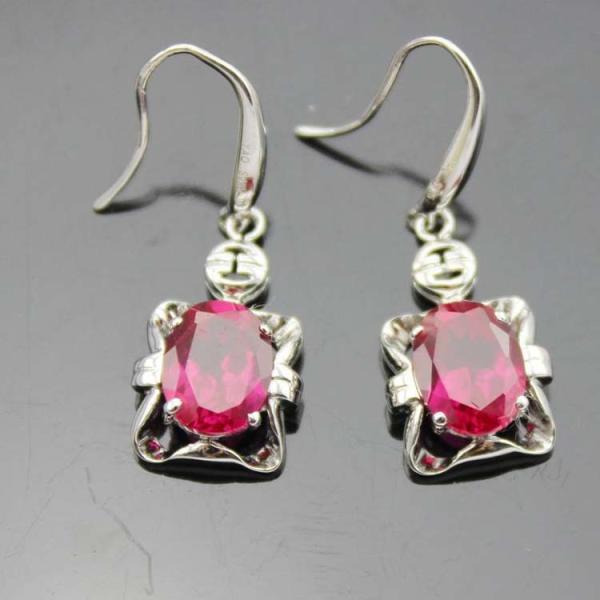 Fine Jewelry Rose Gold Plated Oval Pink Cubic Zirconia Dangle Earrings (PSJ06035)