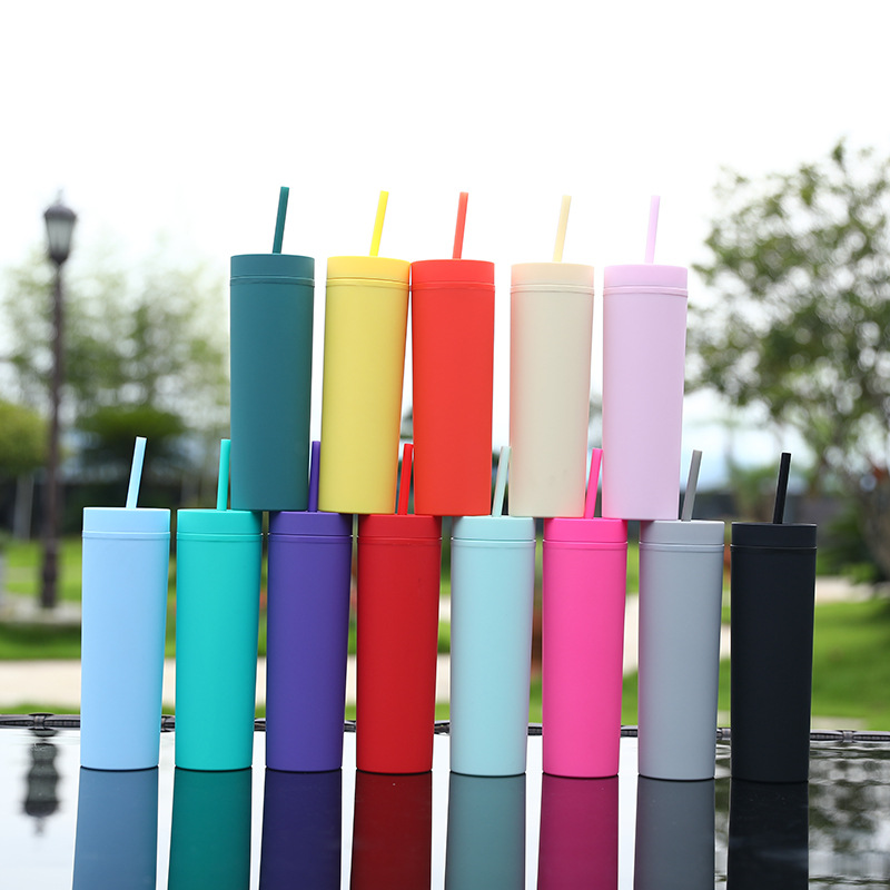 The Manufacturer's New Cross-border Modern And Simple Frosted Double-layer Plastic Cup Is A Universal And Portable 16OZ Straight Cup