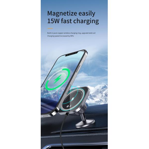 Magnetic Charging Mobile Phone Car Holder 15w Wireless Car Charger Mount Auto-sensing Car Phone Holder