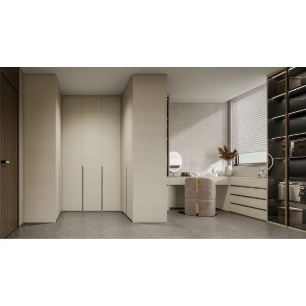 Effortless Style And Functionality Modern U-Shaped Wardrobe With White-Almond Doors